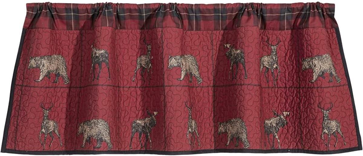 Paseo Road by HiEnd Accents Woodland Plaid Red Navy Blue Cotton Woodland Bear Deer Moose Kitchen Valance Rod Pocket 18x56 inch