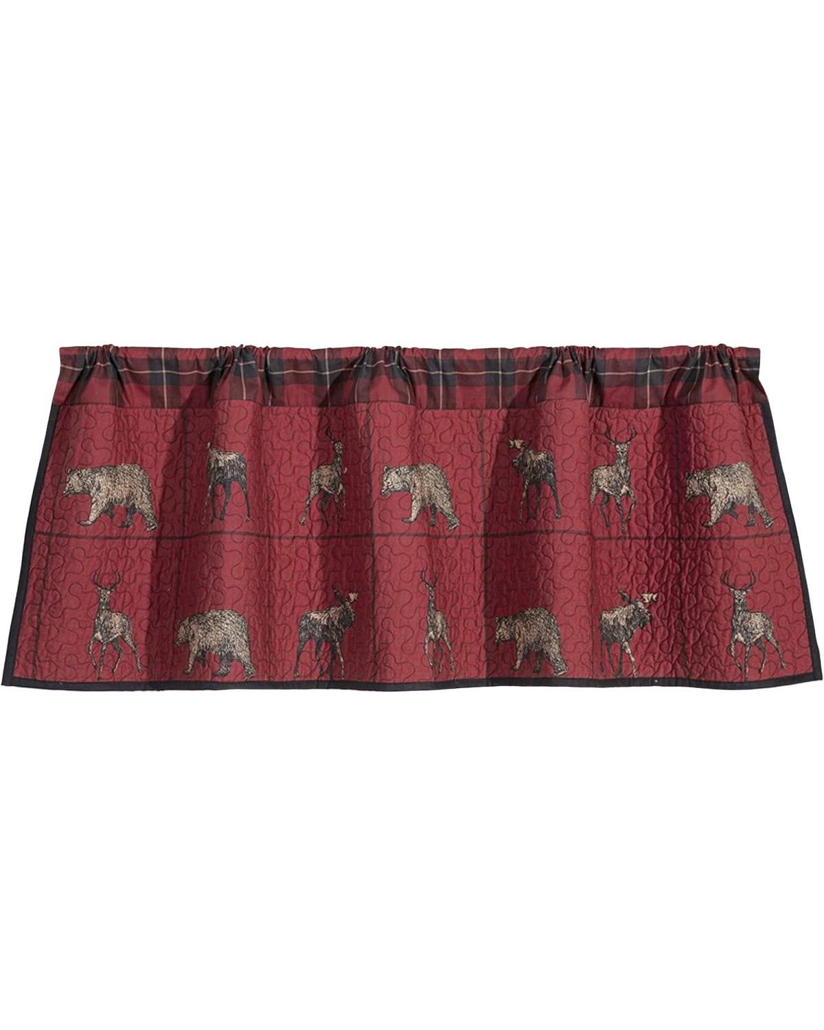Paseo Road by HiEnd Accents Woodland Plaid Red Navy Blue Cotton Woodland Bear Deer Moose Kitchen Valance Rod Pocket 18x56 inch