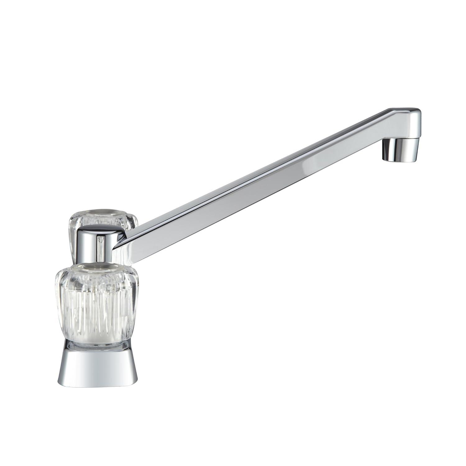 Dura Faucet Two Handle Kitchen Faucet with Crystal Acrylic Knobs for RVs- Chrome Polished