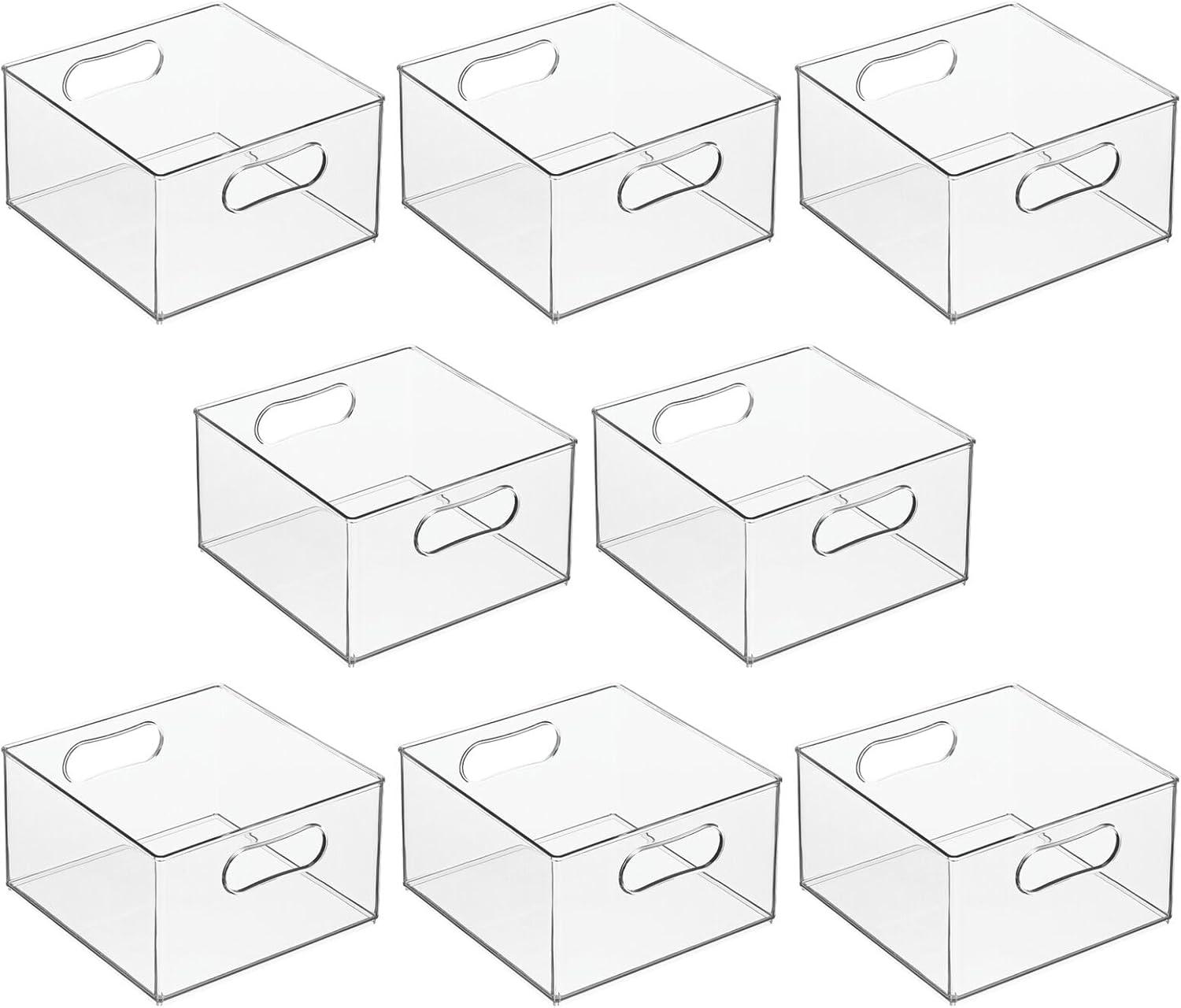 mDesign Deep Plastic Home Storage Organizer Bin, Built-In Handles, 8 Pack, Clear
