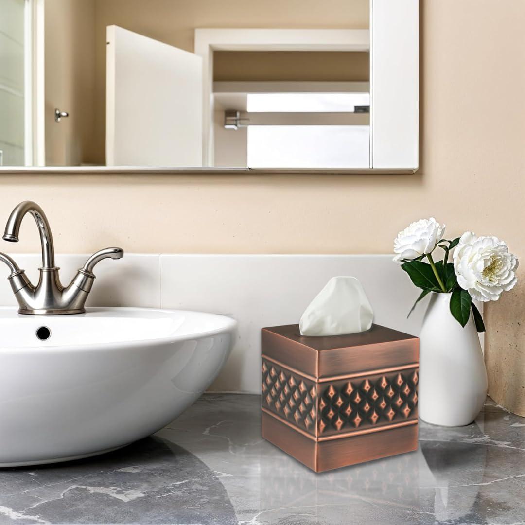 Monarch Abode Geometric Embossed Metal Tissue Box Cover
