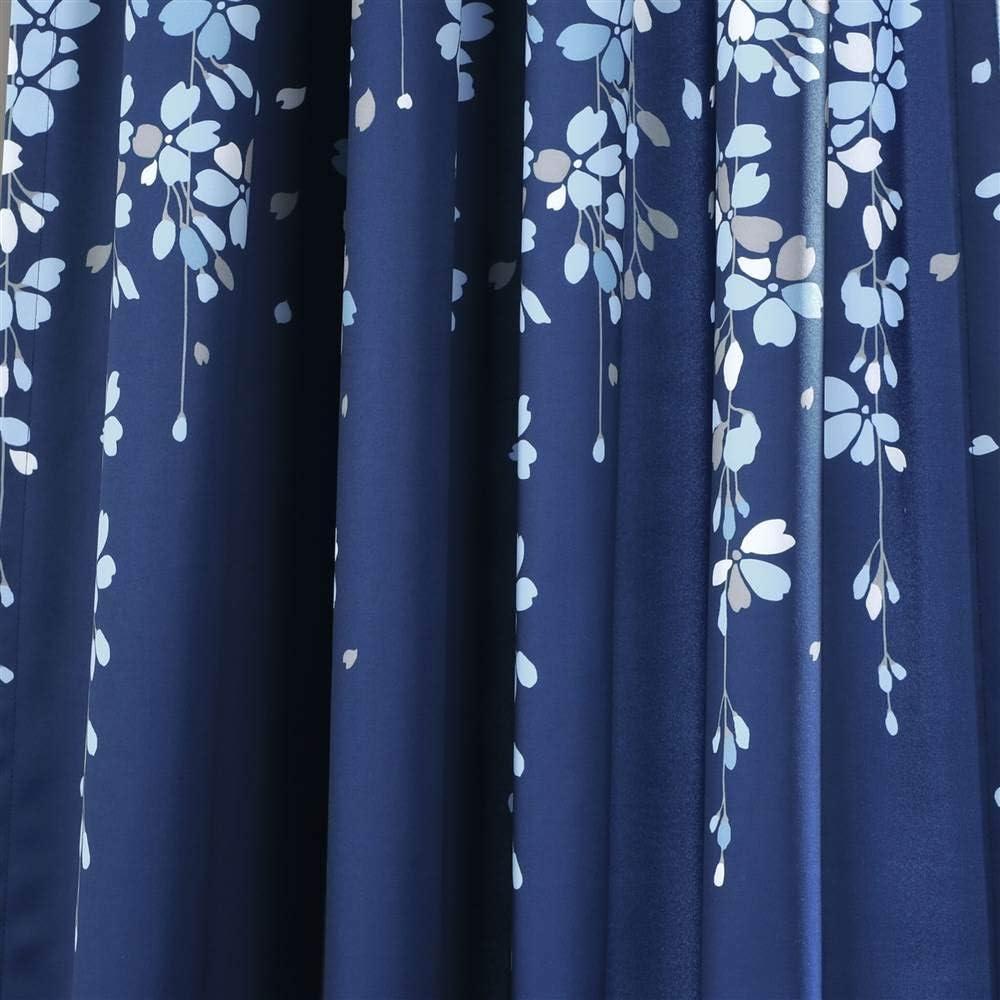 Lush Decor Weeping Flower Bright Colorful Floral Print 3" Rod Pocket Room Darkening Window Curtain Panel, Navy, 95"L x 52"W + 2" Header, Set of 2