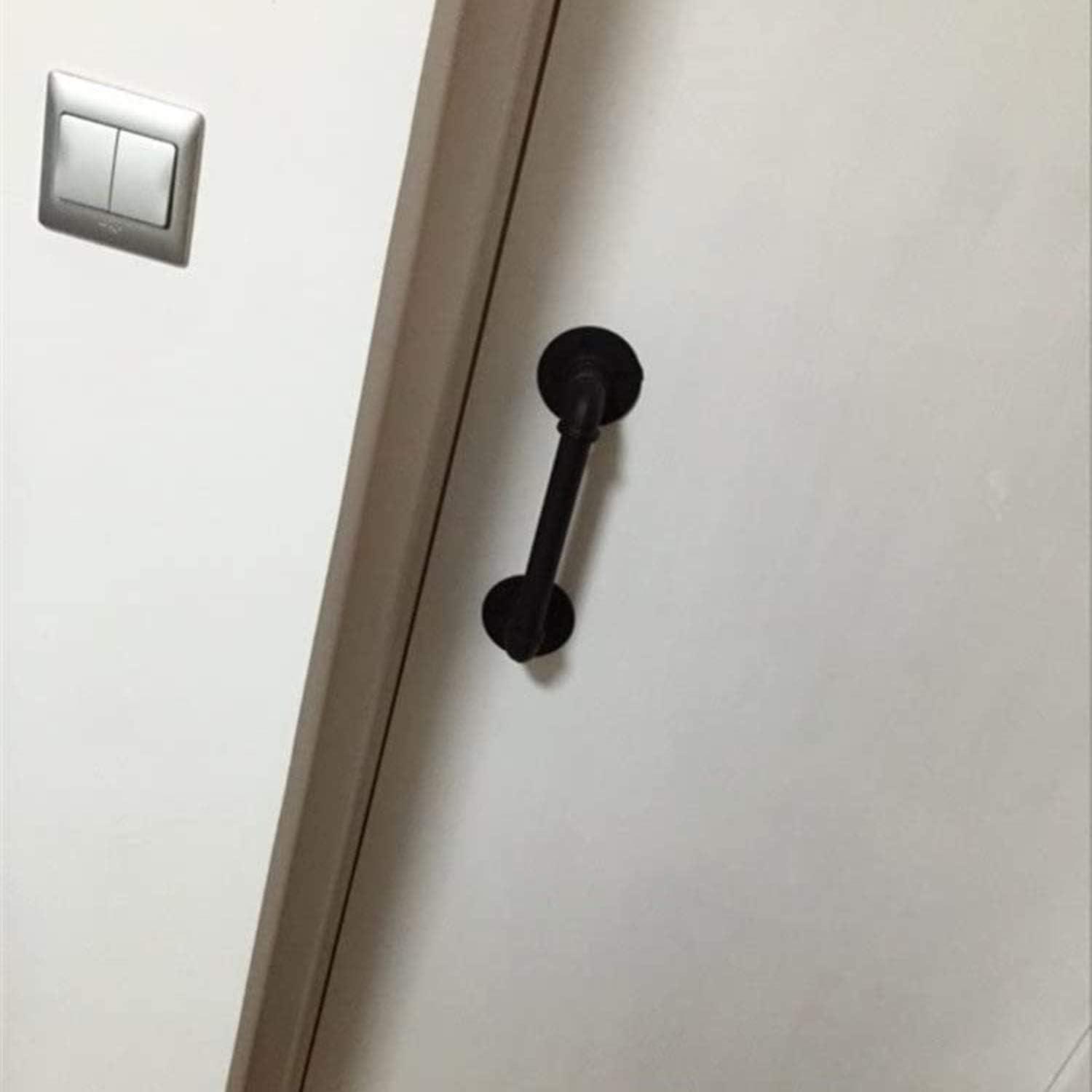 FOYO Set of 2 Industrial Pipe Door Pull Handle, Grab Bar, Towel Bar, Antique Rustic Cast Iron Handrail - Matte Black, 12 Inch