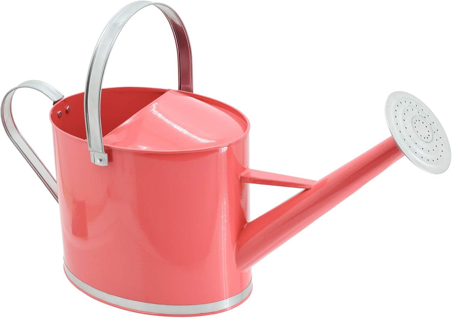 Coral Metal 1.8-Gallon Watering Can with Silver Handles