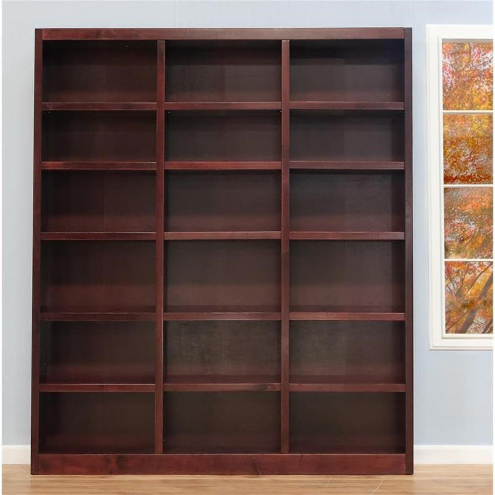 Pemberly Row Traditional 84" Tall 18-Shelf Triple Wide Wood Bookcase in Cherry