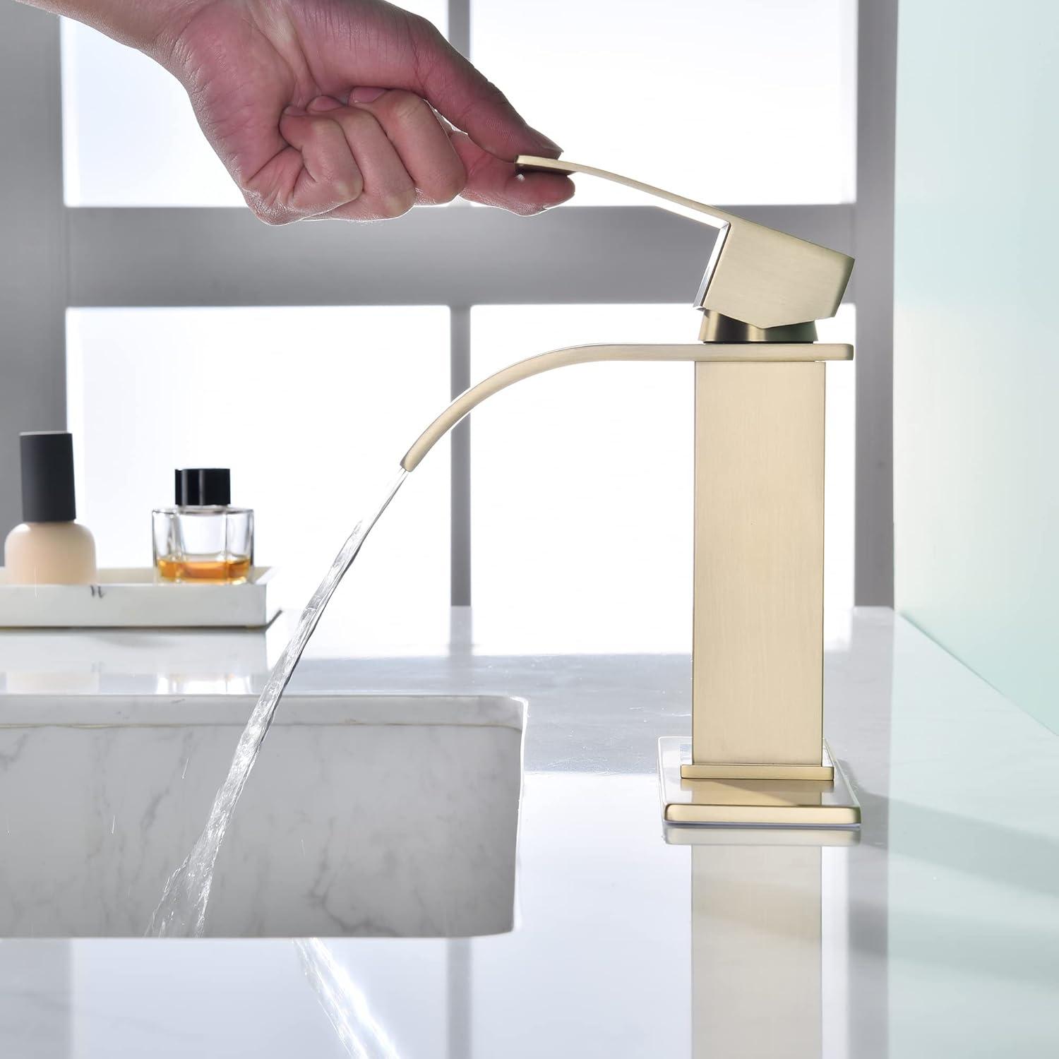 Brushed Gold Stainless Steel Single Handle Waterfall Faucet