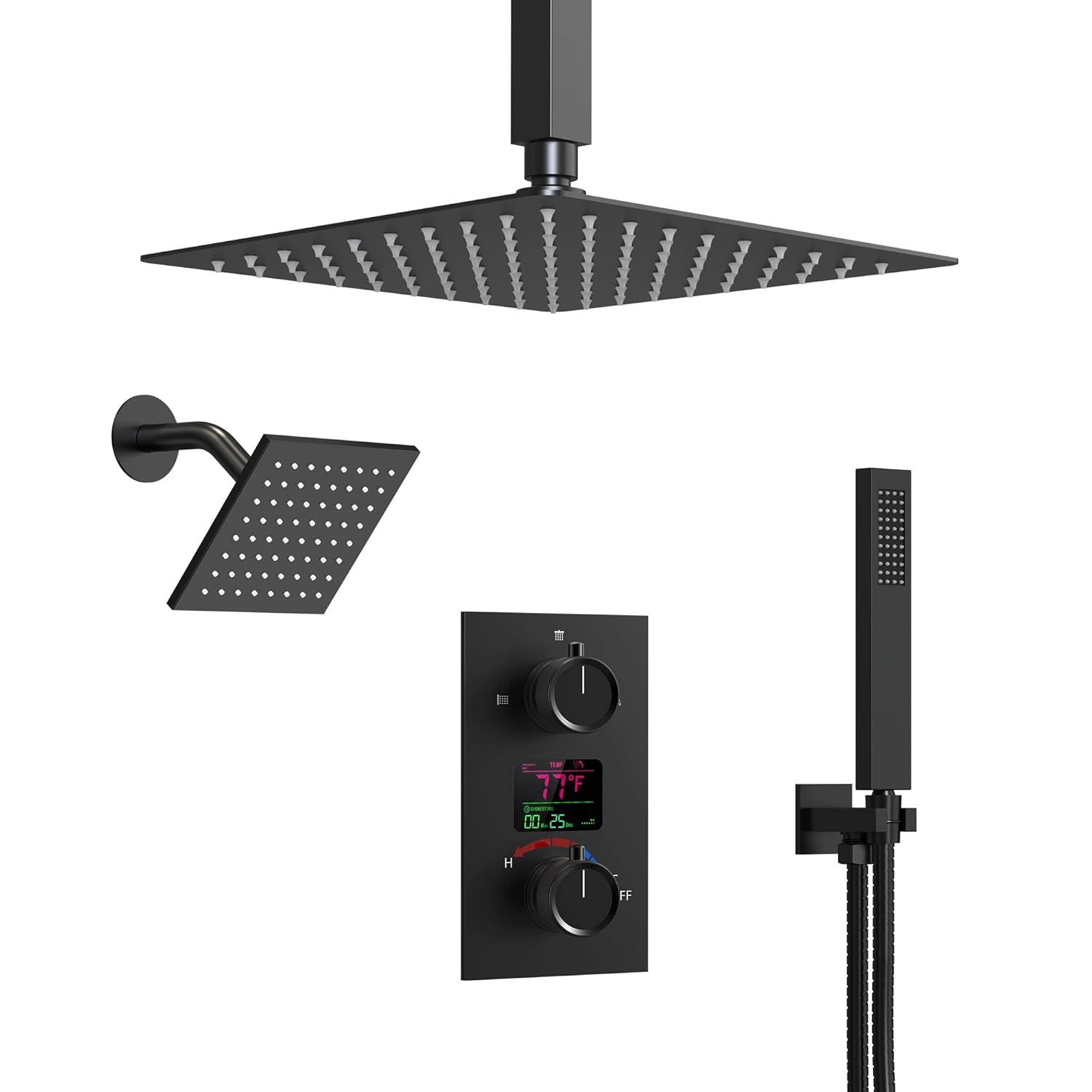 Pressure Balancing Shower Faucet 12" High-Pressure Dual Showerheads with LCD Display