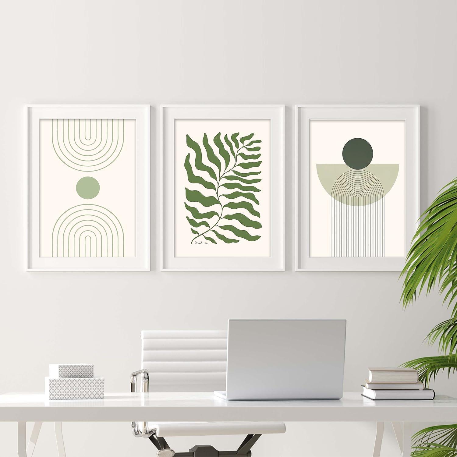 Sage Green Abstract Boho Canvas Wall Art Set