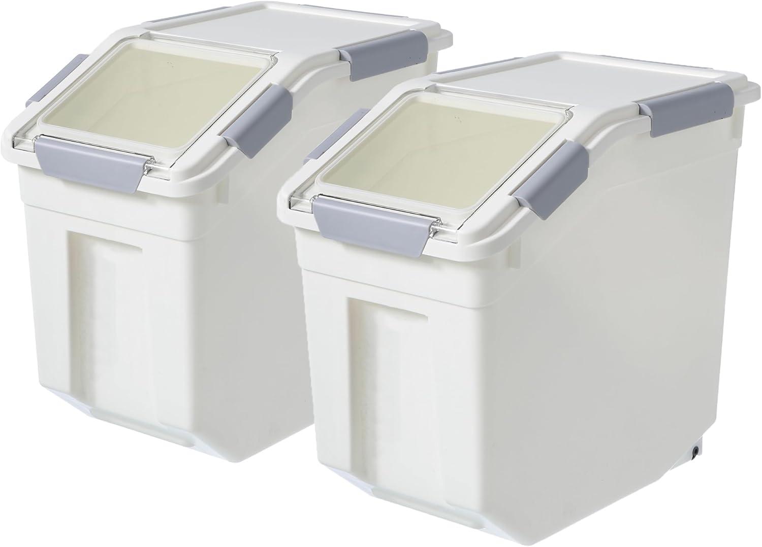 White Airtight Plastic 30 lb Food Storage Container with Measuring Cup