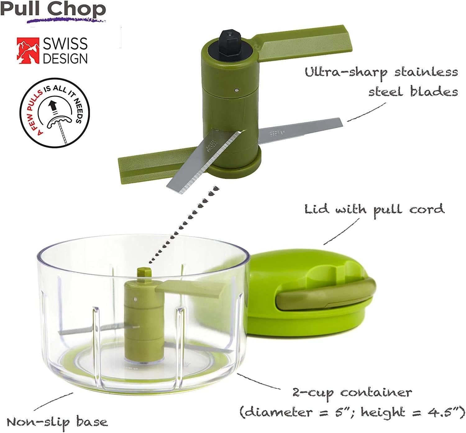 Green Manual Pull Cord Food Chopper with Stainless Steel Blades