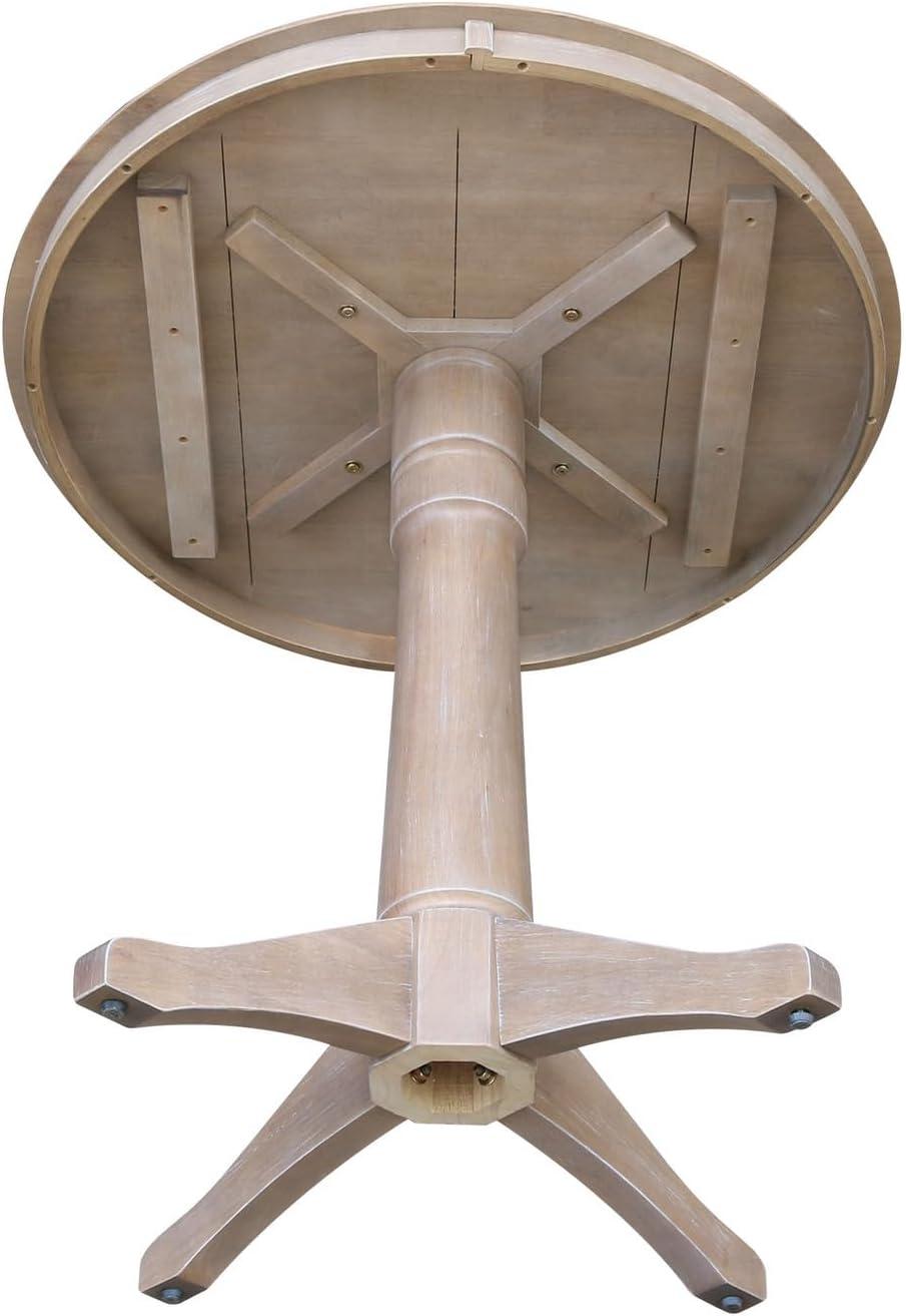 Round Top 36" x 36" Solid Wood Pedestal Dining Table in Washed Gray Taupe