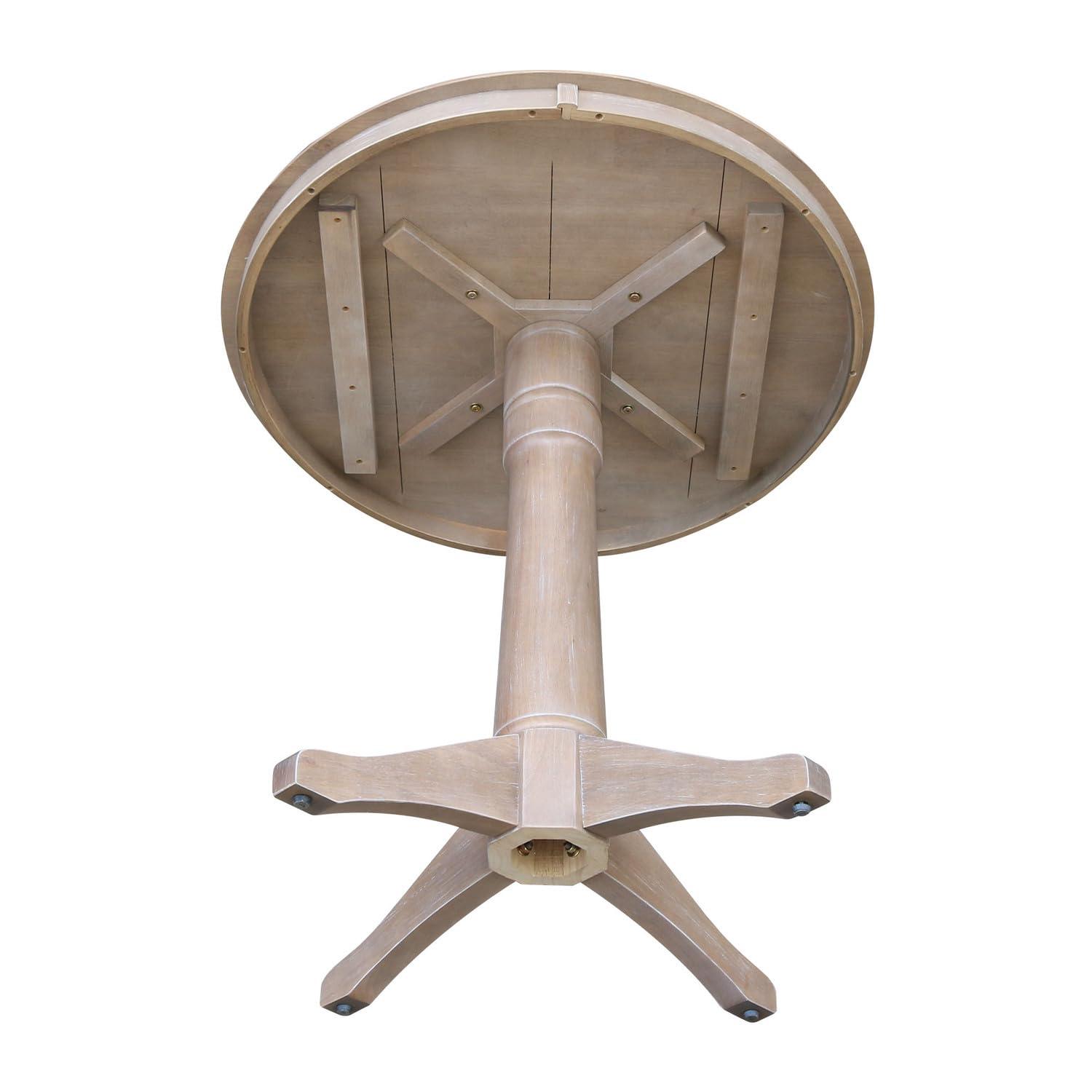 Round Top 36" x 36" Solid Wood Pedestal Dining Table in Washed Gray Taupe