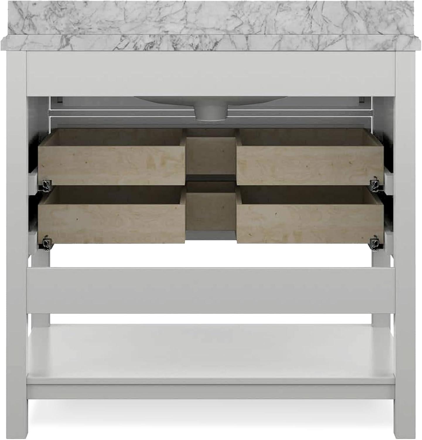 Furniture of America Freya 37" White Single Bathroom Vanity with White Carrera Marble Top and Undermount Sink