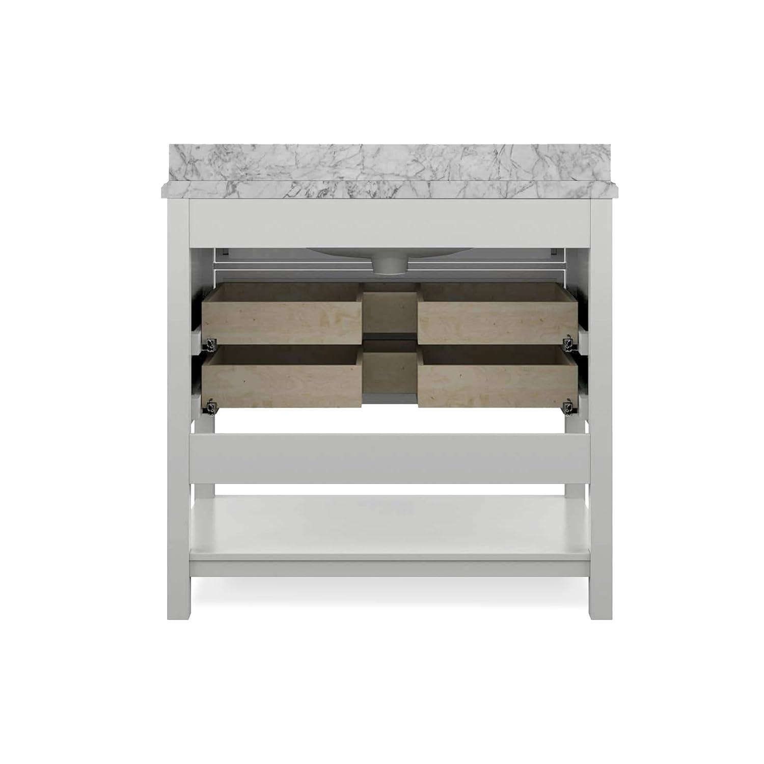 Furniture of America Freya 37" White Single Bathroom Vanity with White Carrera Marble Top and Undermount Sink