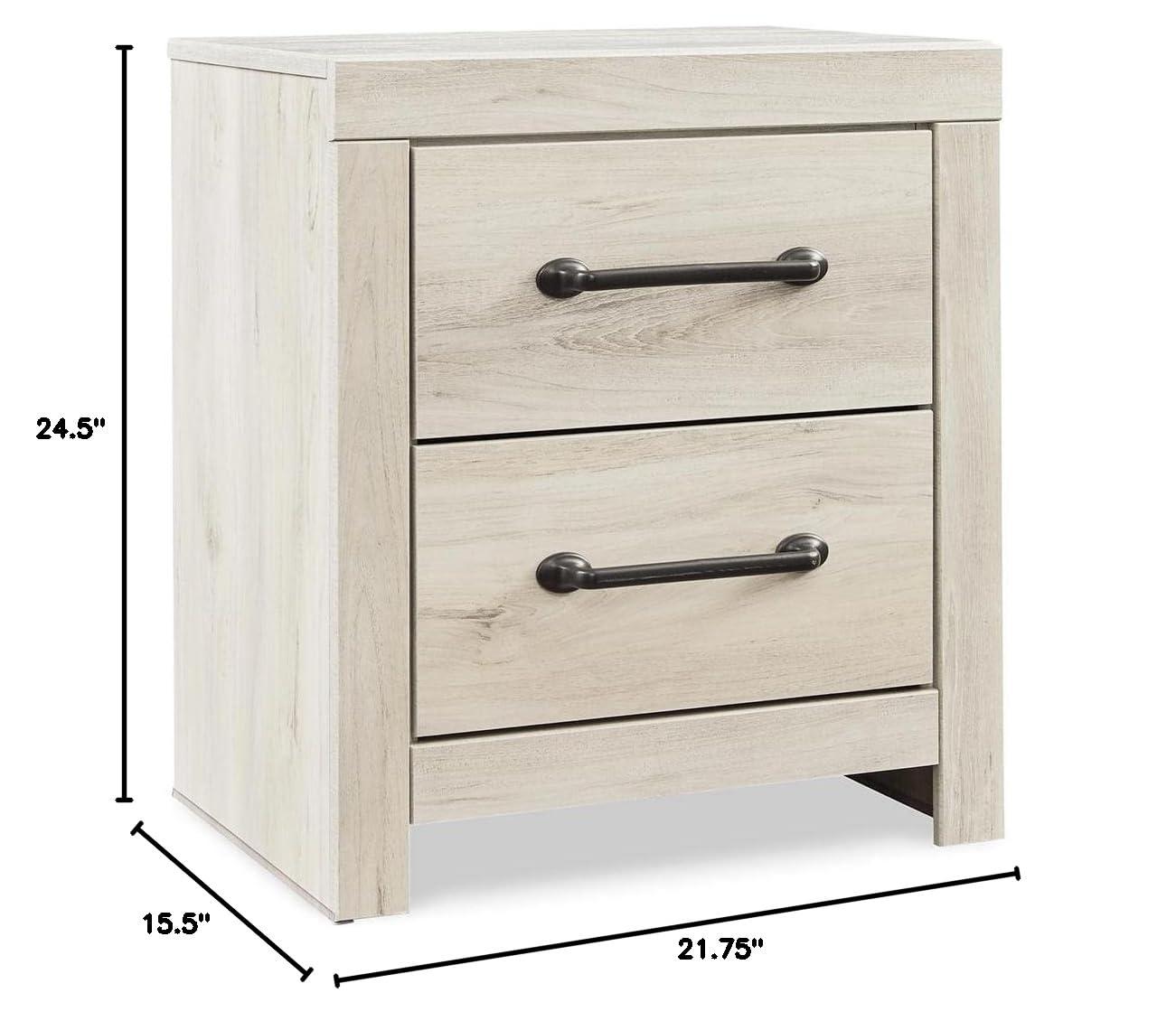 Cambeck Nightstand White - Signature Design by Ashley: Industrial Style Bedside Table with USB Ports & Storage
