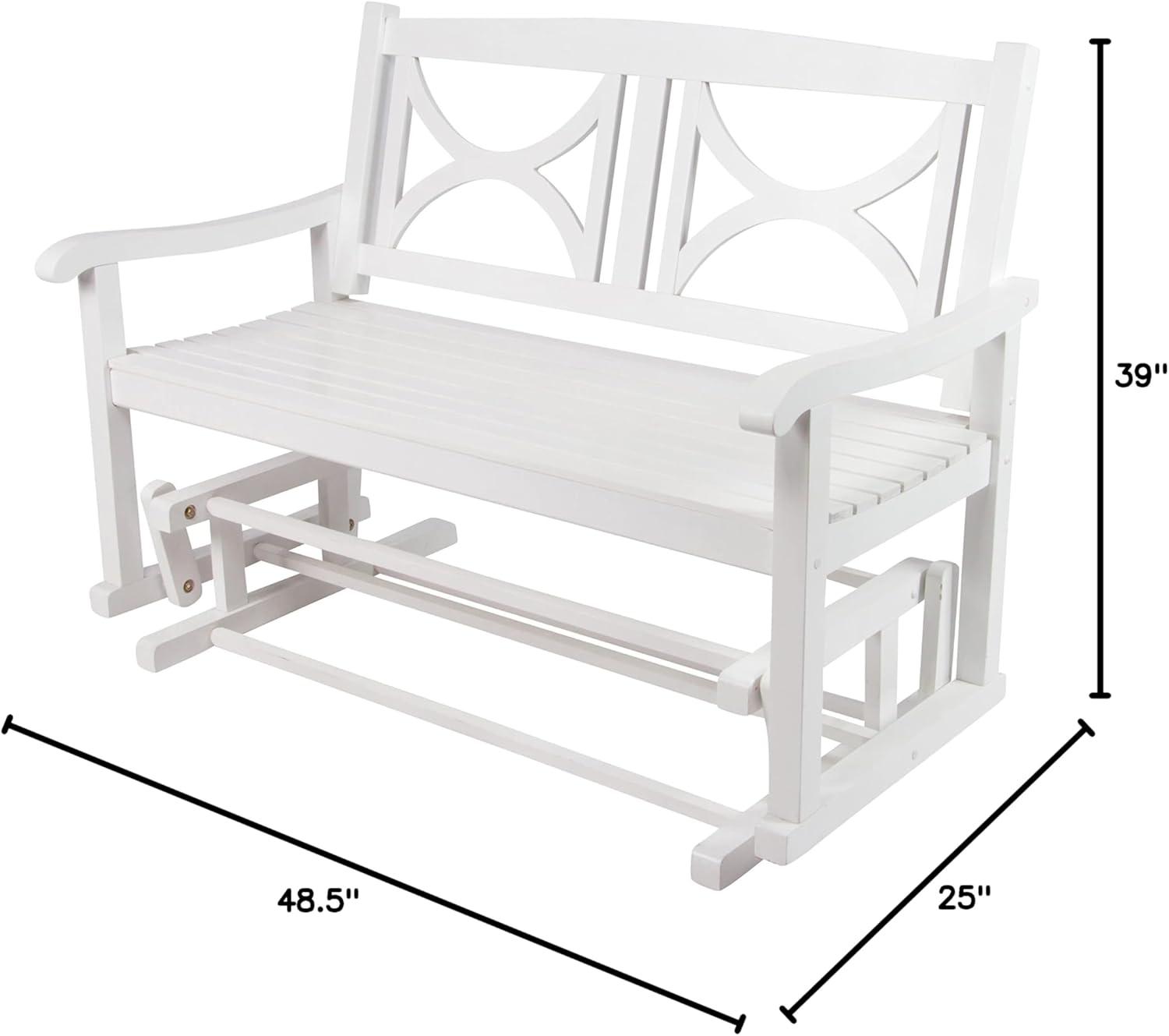 Shine Company Traditional Hardwood Patio Porch Glider Bench in White