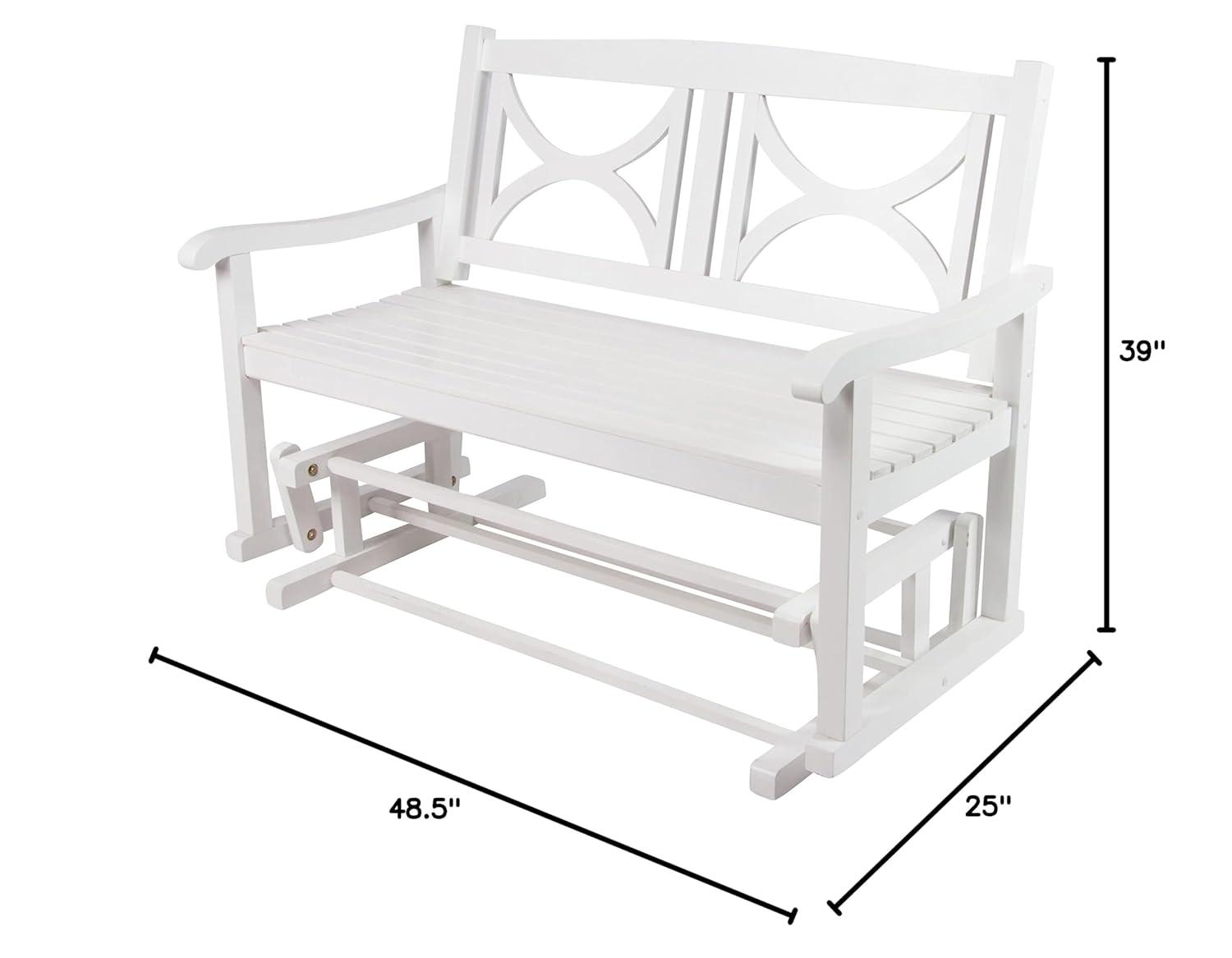 Shine Company Traditional Hardwood Patio Porch Glider Bench in White