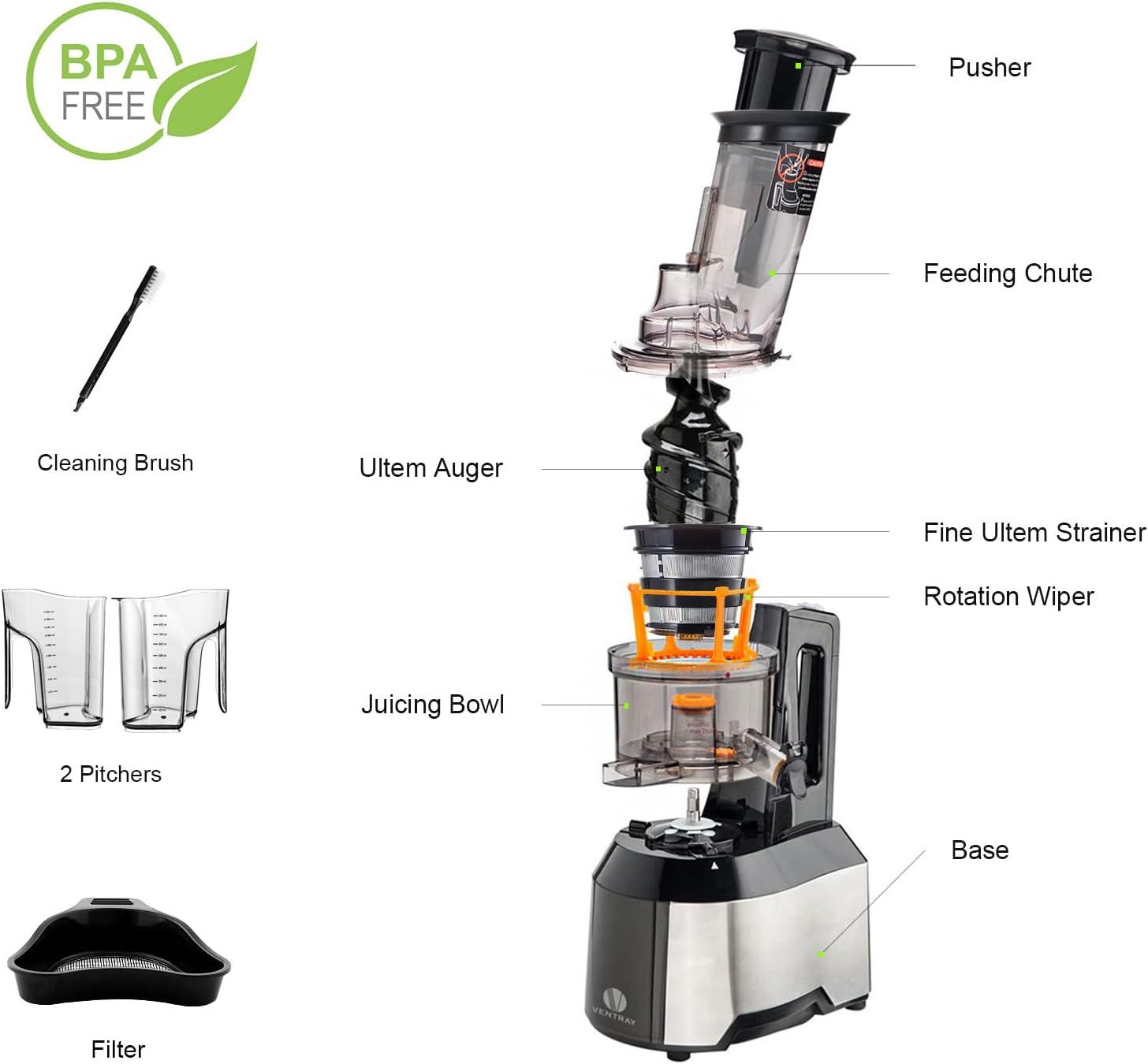 Ventray Cold Press Juicer, 3'' Wide Feed Chute Slow Masticating Juicer Machine for Whole Fruits & Vegetables, 240W Powerful Motor, Easy to Clean, High Juice Yield, BPA Free