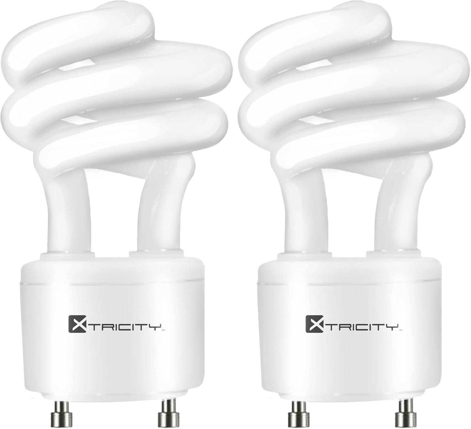 Xtricity Compact Fluorescent GU24 2 Prong Light Bulb Base, T2 Mini Spiral, 13W (60 Watt Equivalent), 2700k Soft White, 900 Lumens, CFL, 120V, UL Listed (2 Pack)