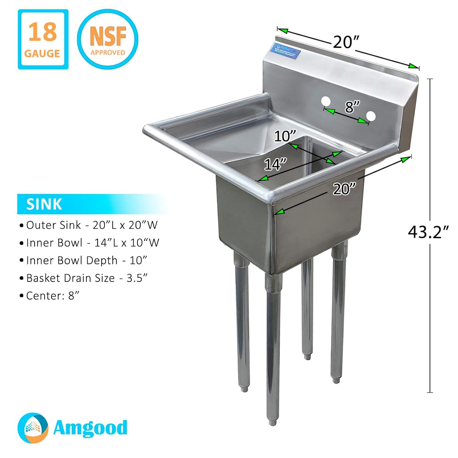 10″ x 14″ x 10″ with 10″ Left Drainboard with Faucet One Compartment Stainless Steel Commercial Kitchen Prep & Utility Sink | NSF