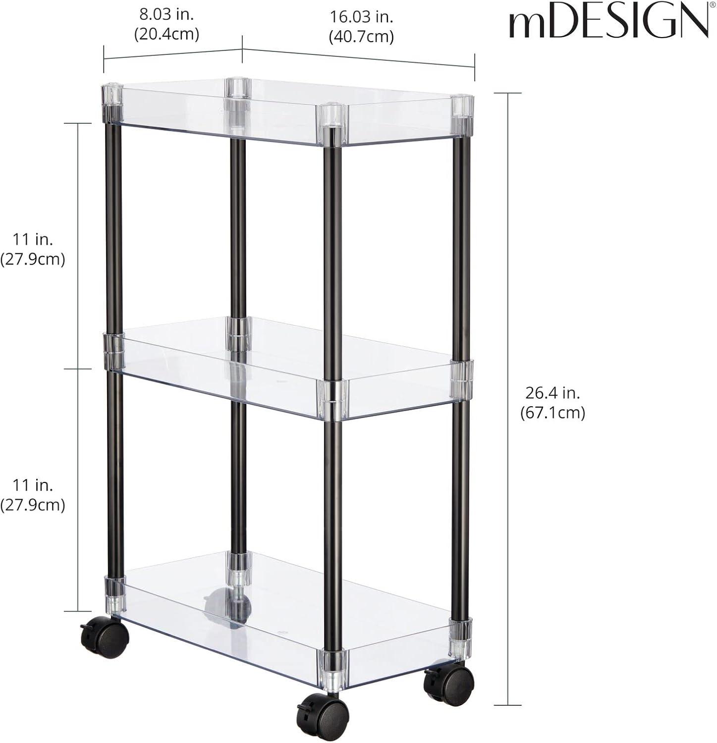 Slim Clear and Black 3-Tier Rolling Storage Cart