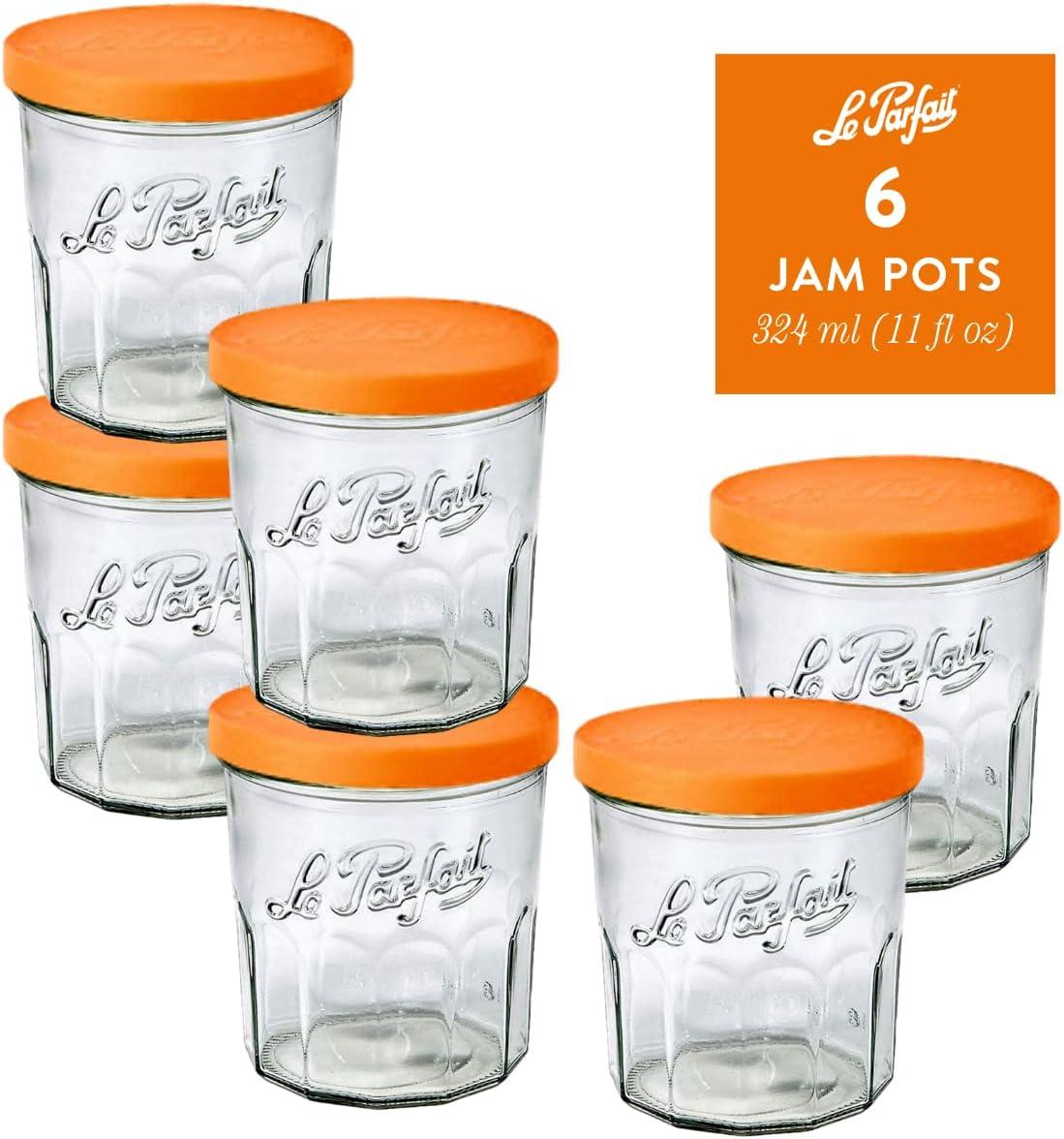 Le Parfait Jam Pot - 324ml Faceted French Working Glass w/Snap Cover, 11oz (Pack of 6)