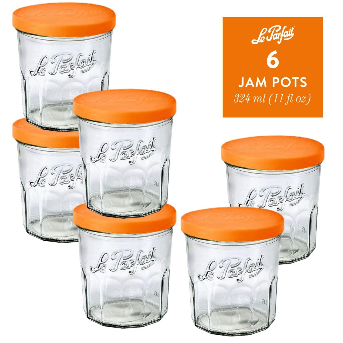 Le Parfait Jam Pot - 324ml Faceted French Working Glass w/Snap Cover, 11oz (Pack of 6)