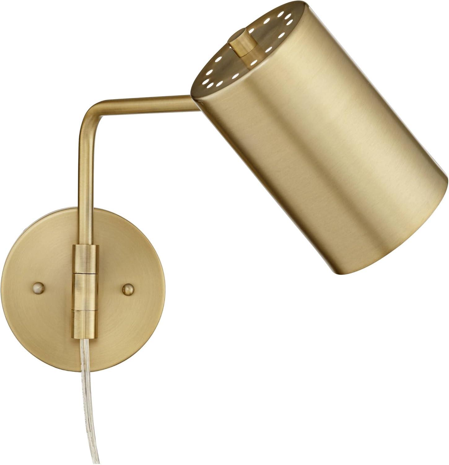 360 Lighting Carla Modern Swing Arm Wall Lamps Set of 2 Brushed Brass Plug-in Light Fixture Up Down Cylinder Shade for Bedroom Bedside Living Room