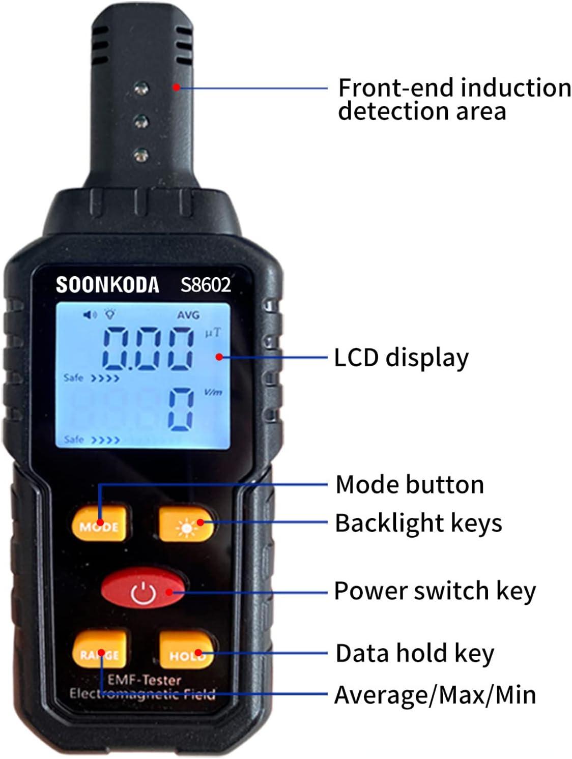 3-in-1 EMF Meter Electric and Magnetic Field Radiation Detector with Temperature Measurement, Graphical Display, and Alarm for Home, Office, and Industrial Use