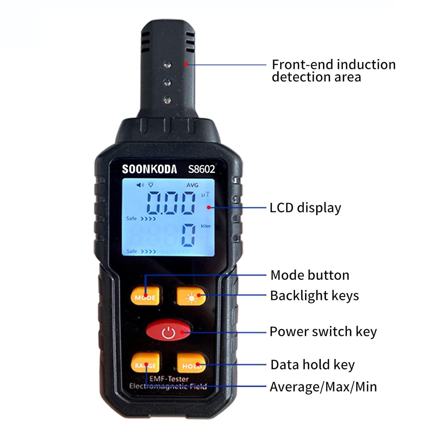 3-in-1 EMF Meter Electric and Magnetic Field Radiation Detector with Temperature Measurement, Graphical Display, and Alarm for Home, Office, and Industrial Use