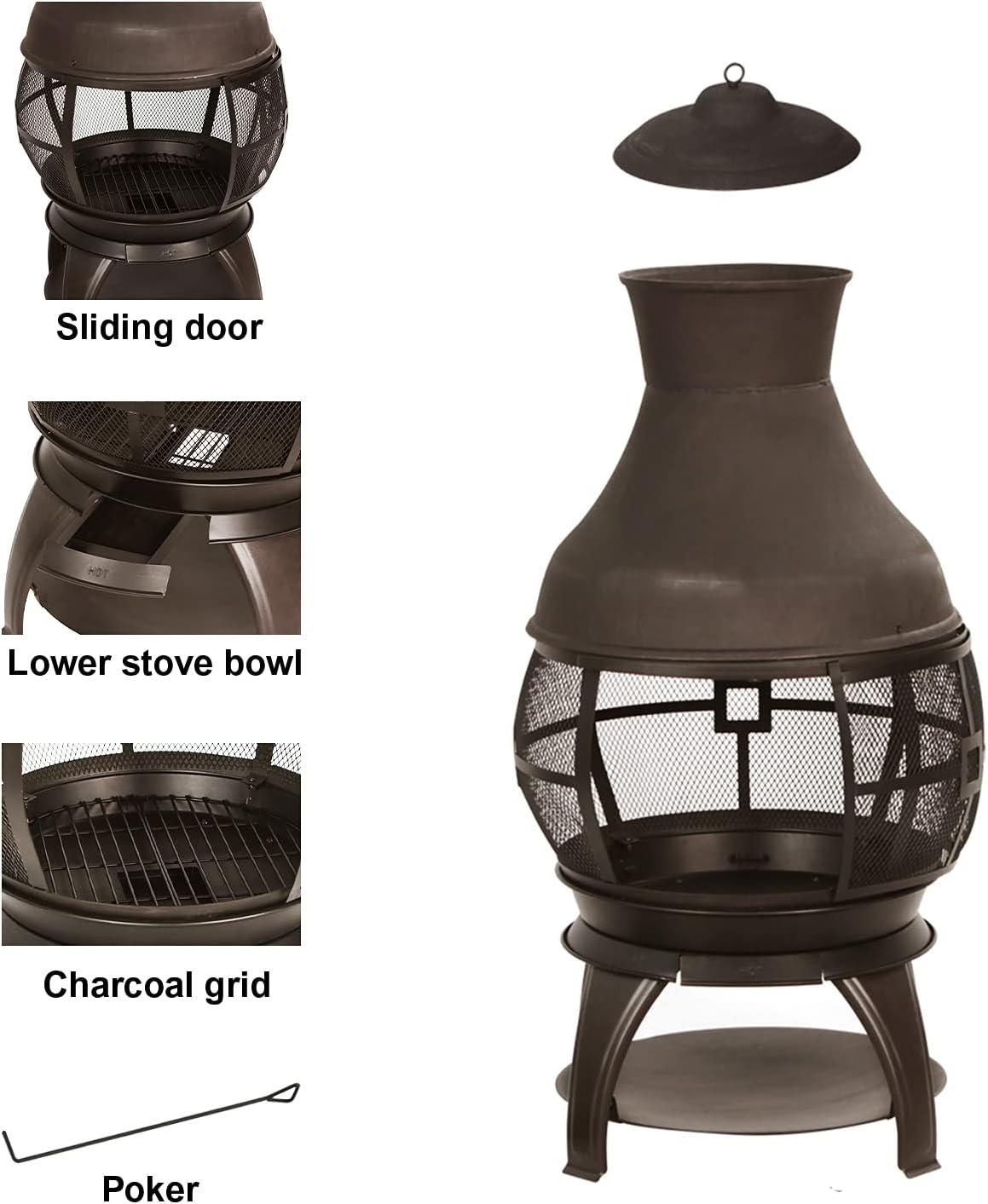 BALI OUTDOORS Chimenea Outdoor Fireplace Wood Burning Fire Pit Cast Iron Fire Pit Chiminea