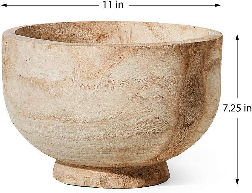 Serene Spaces Living 11" Paulownia Wood Round Bowl, Handmade Decorative Bowl Fruit Basket for Décor