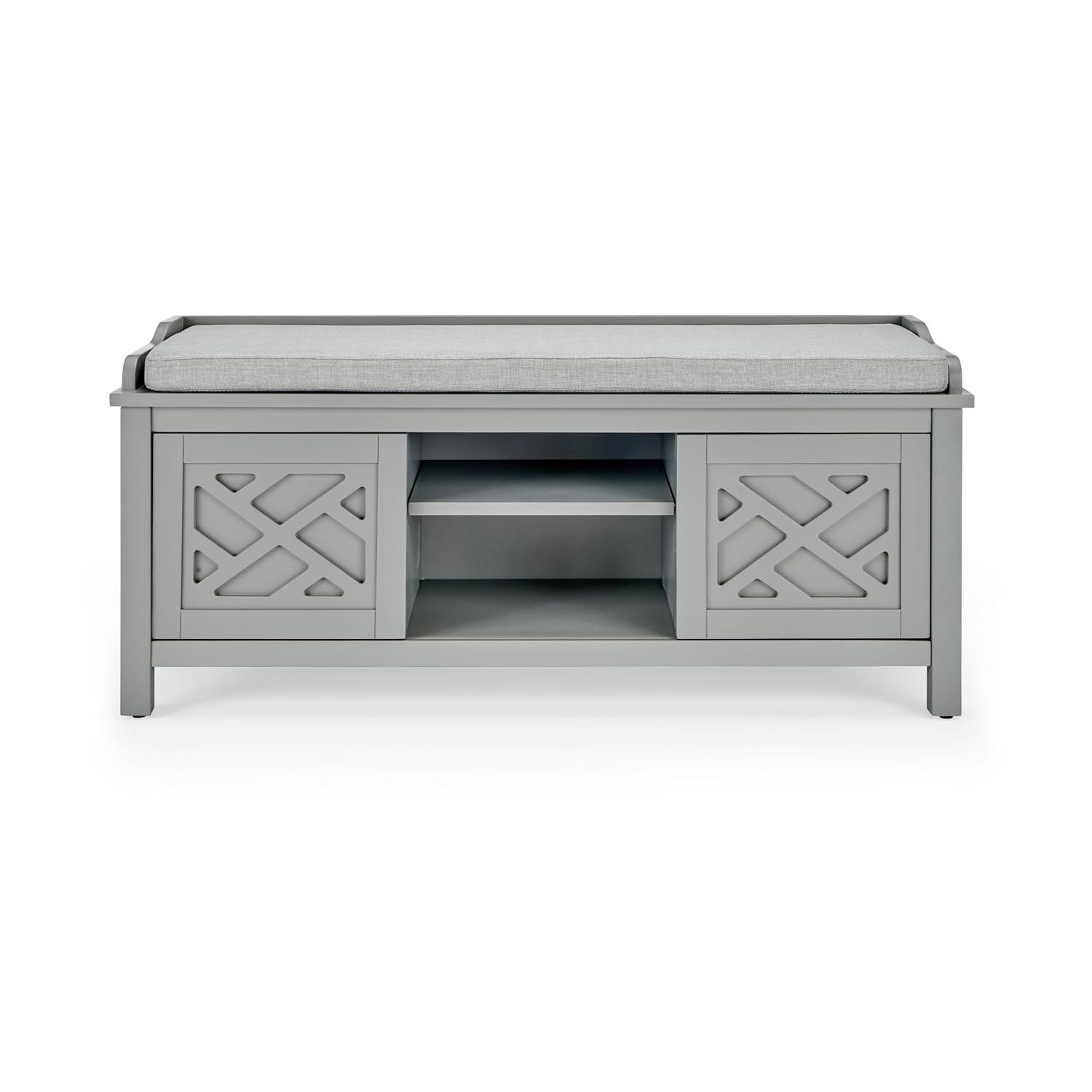 Alaterre Furniture Coventry 45 in. Pine Wood Storage Bench with Cushion, Entryway Organization & Decoration, 3 Adjustable/Removable Cubbies, Gray