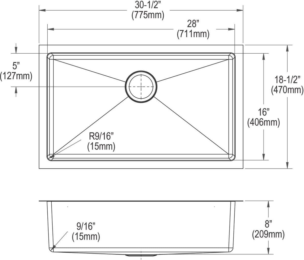 Crosstown 16 Gauge 31" L x 19" W Undermount Kitchen Sink Kit