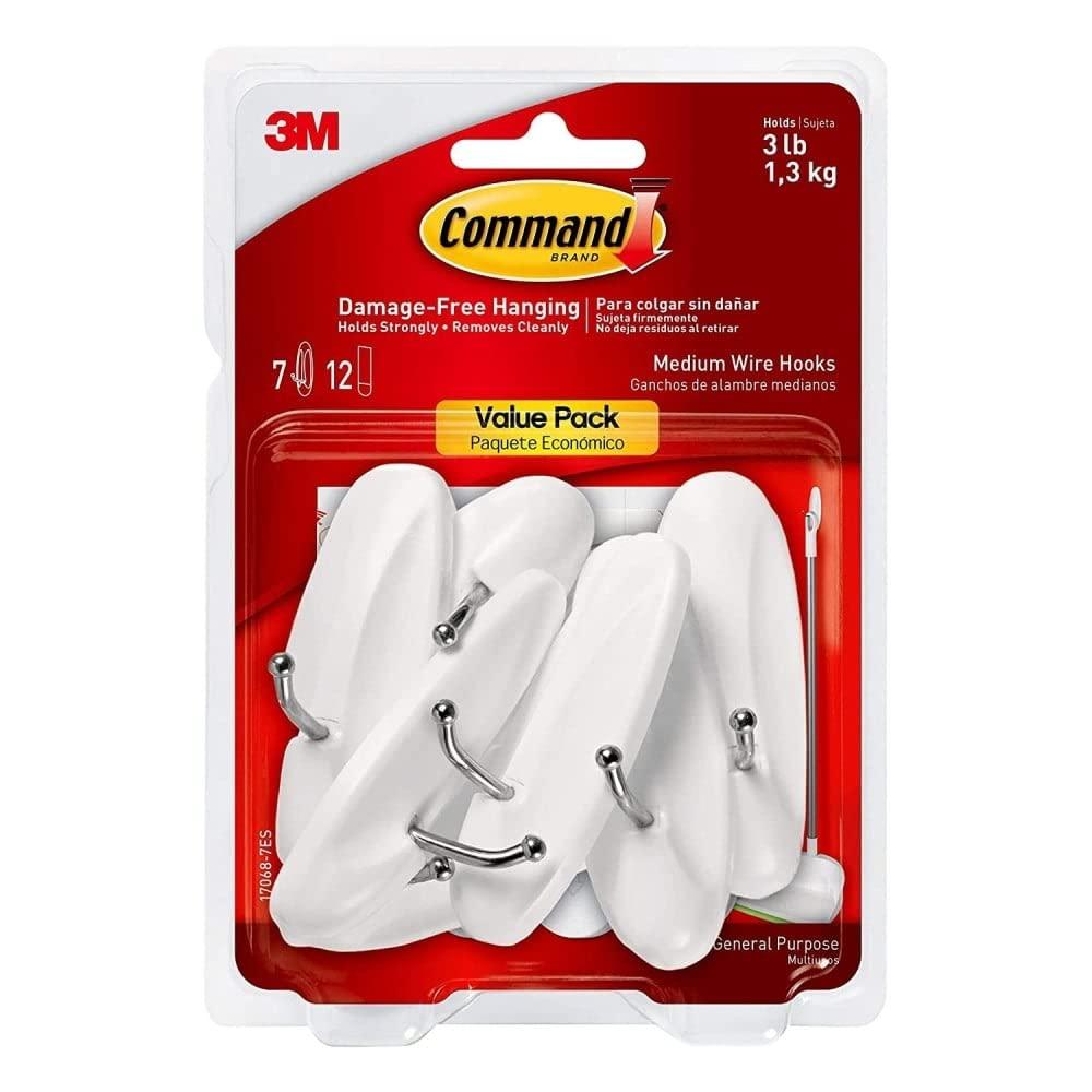 Command Medium Sized Wire Decorative Hooks White: Adhesive Wall Hooks, 3 lb Capacity, 7 Pack
