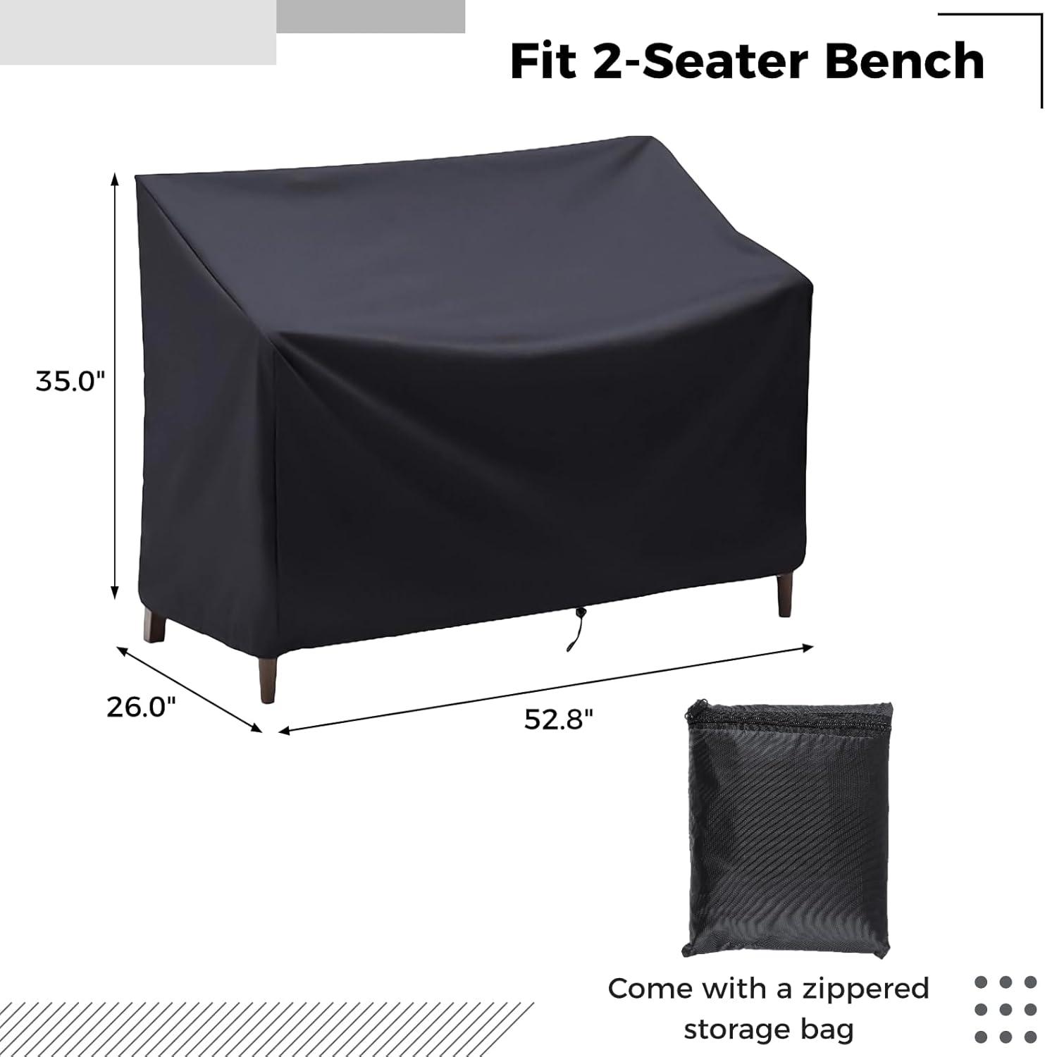 Outdoor Bench Cover, 210D Heavy Duty 2-Seater Patio Bench Furniture Covers with Air Vents, All Weather Resistant Bench Cover for Patio Furniture, 53L x 26W x 35H inches