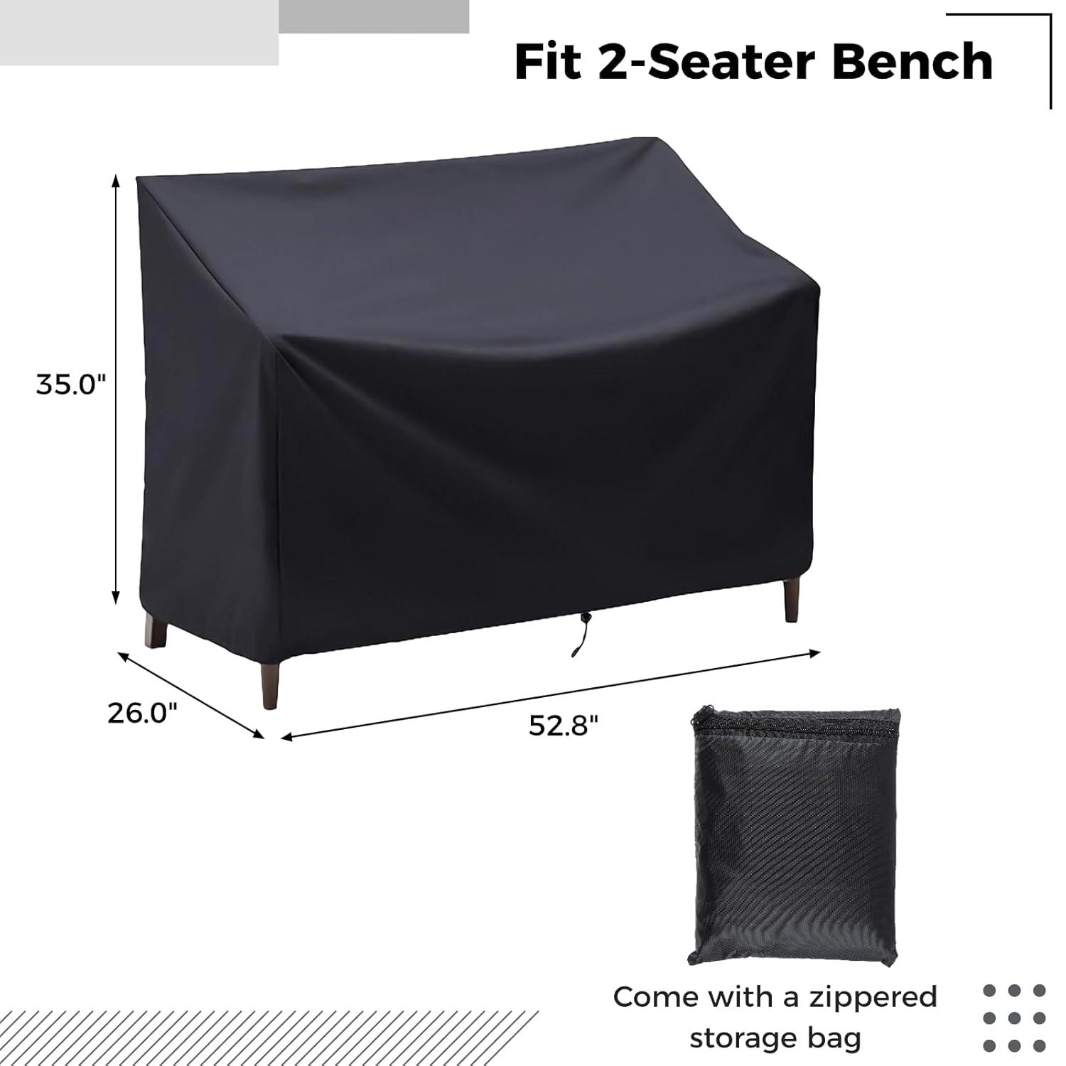 Outdoor Bench Cover, 210D Heavy Duty 2-Seater Patio Bench Furniture Covers with Air Vents, All Weather Resistant Bench Cover for Patio Furniture, 53L x 26W x 35H inches