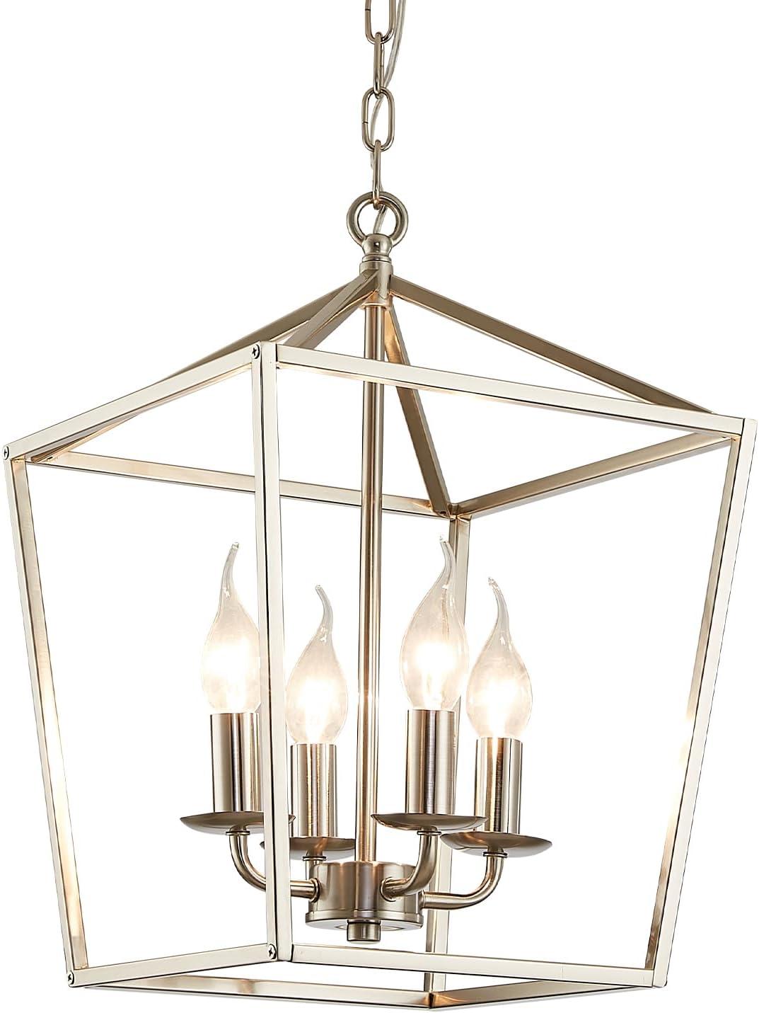 Brushed Nickel 4-Light Geometric Lantern Pendant Chandelier