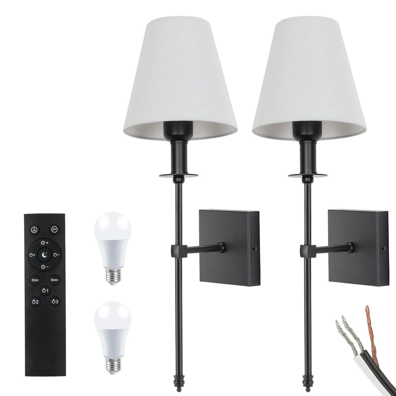 Battery Operated Black Wall Sconce Set Of 2,not Hardwired Fixture Wireless Wall Light ,dimmable Picture Sconces Cordless ,Easy To Install Battery Powered Lamp,for Bedroom, Lounge, Farmhouse Gallery