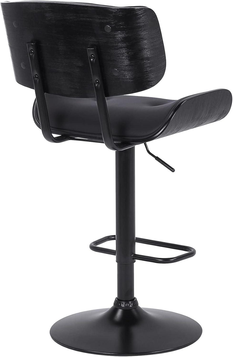 Adjustable Black Tufted Faux Leather and Black Wood Swivel Barstool.