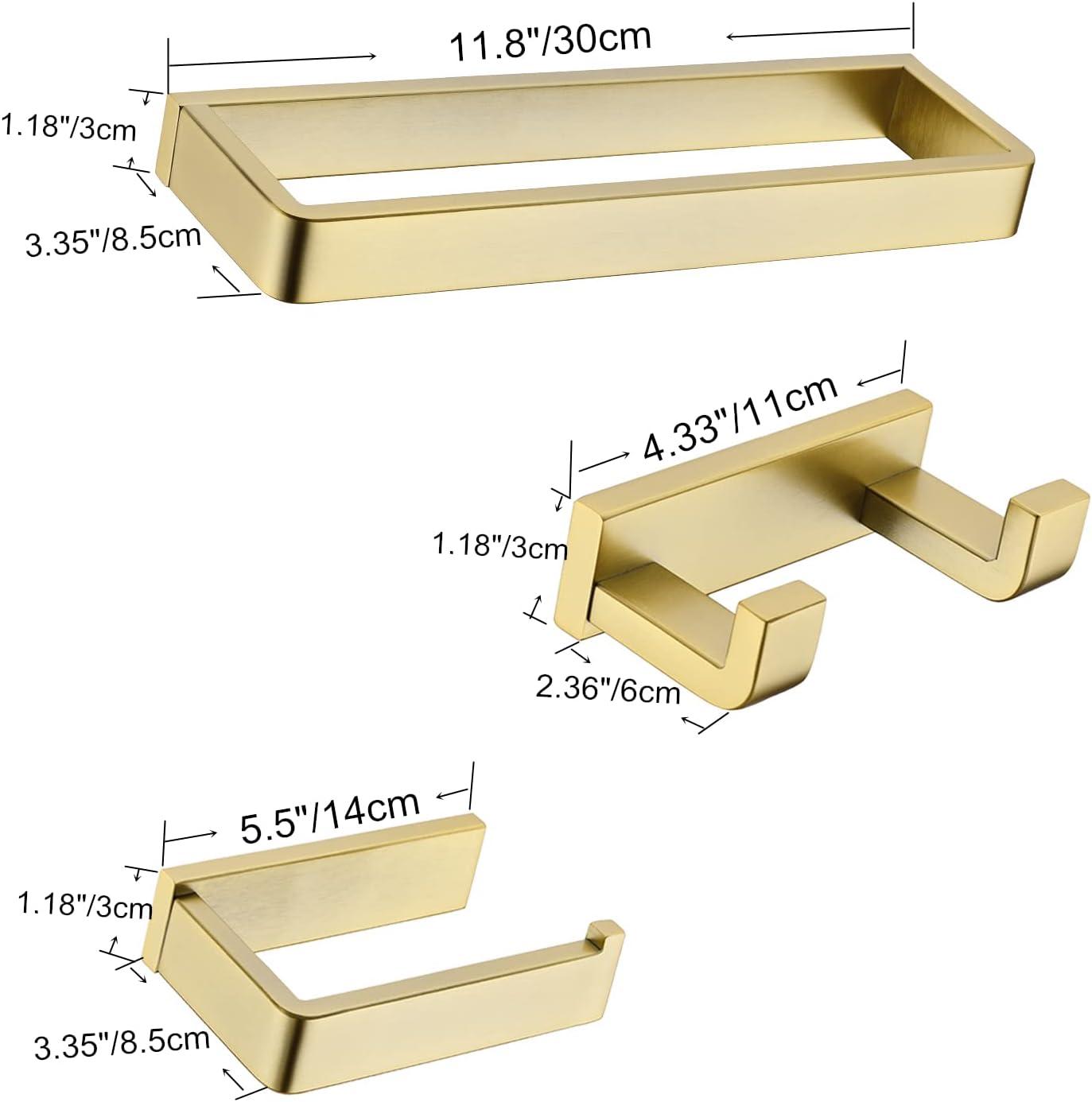 Brushed Gold Stainless Steel 3-Piece Bathroom Hardware Set