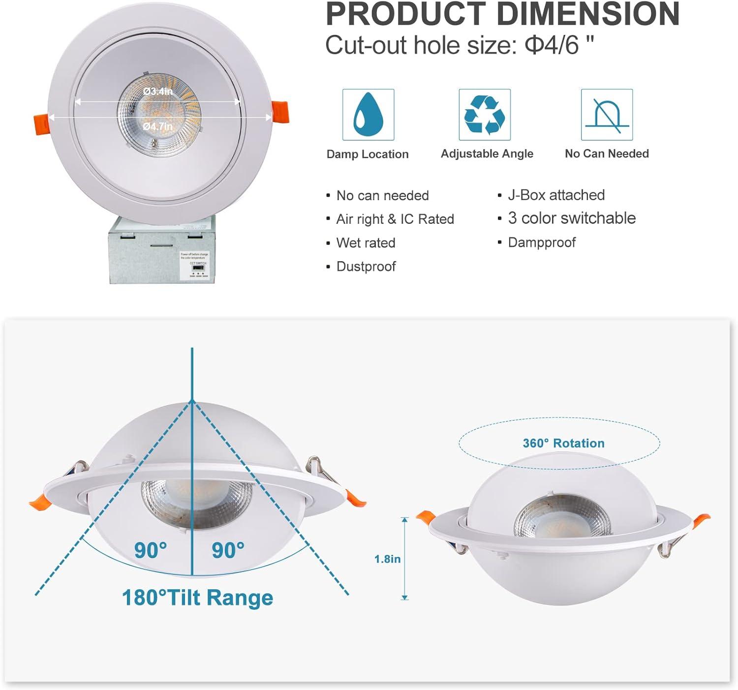 6-Inch White LED Recessed Ceiling Lights with Dimmable Feature