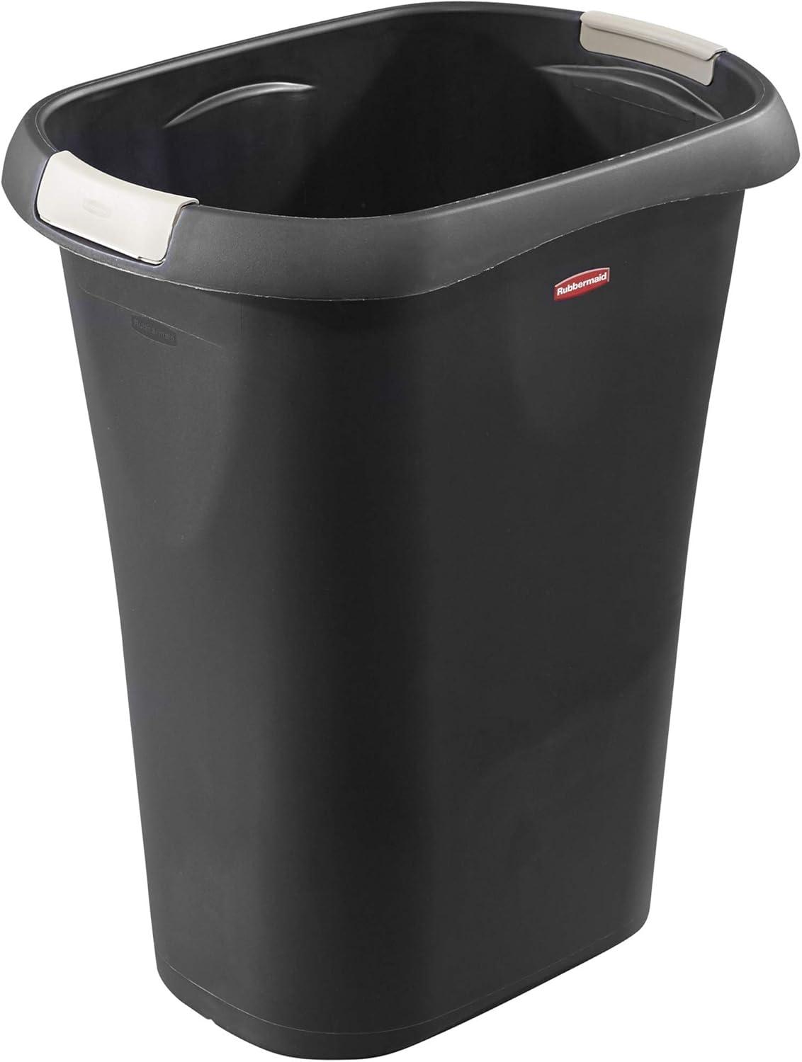 Sleek 8-Gallon Black Plastic Open-Top Kitchen Wastebasket