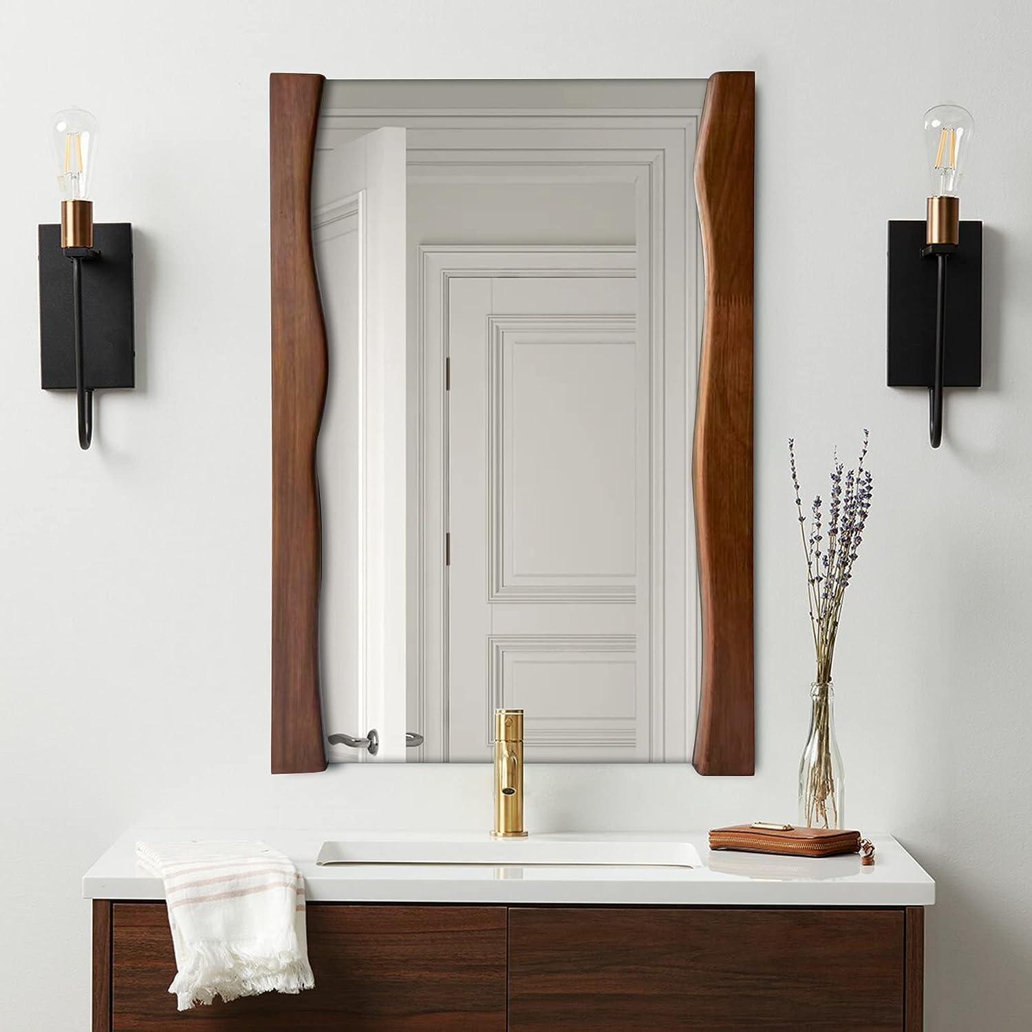 Rectangular Brown Wood Wall Mount Mirror with Live Edge Frame