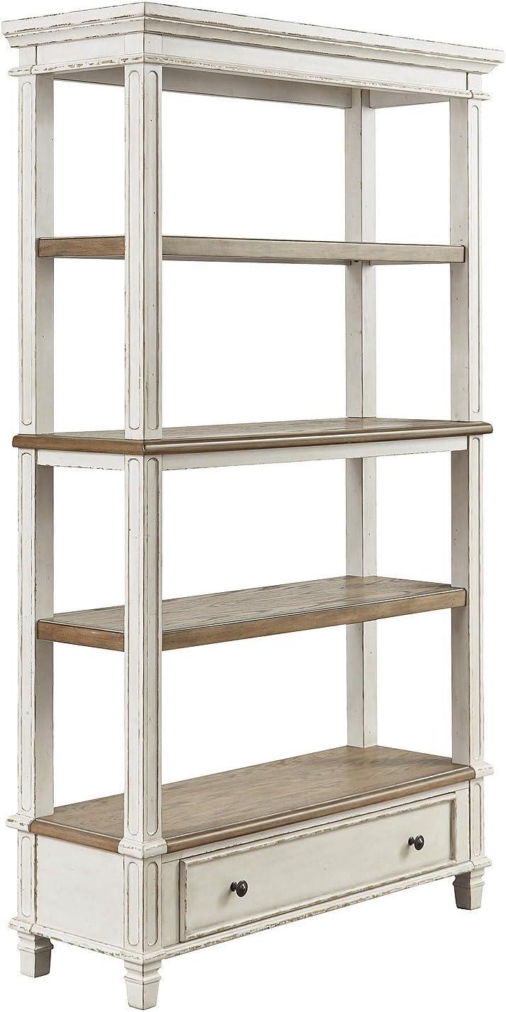 75" Realyn Bookshelf - Signature Design by Ashley: Cottage Style, Antiqued Two-Tone Finish, Open Shelves