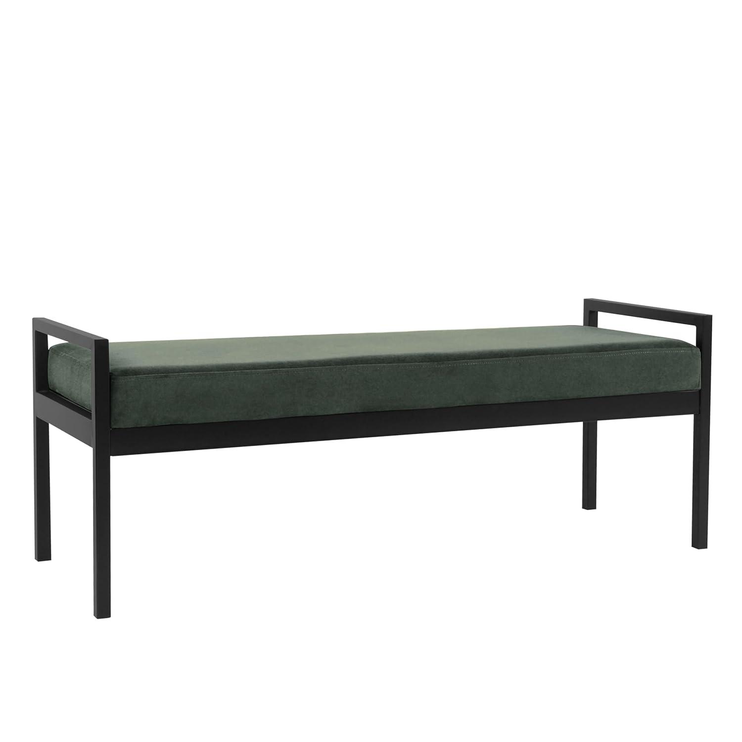 HomePop Modern Metal Bench Loden Green: Upholstered Rectangle for Entryway, End of Bed
