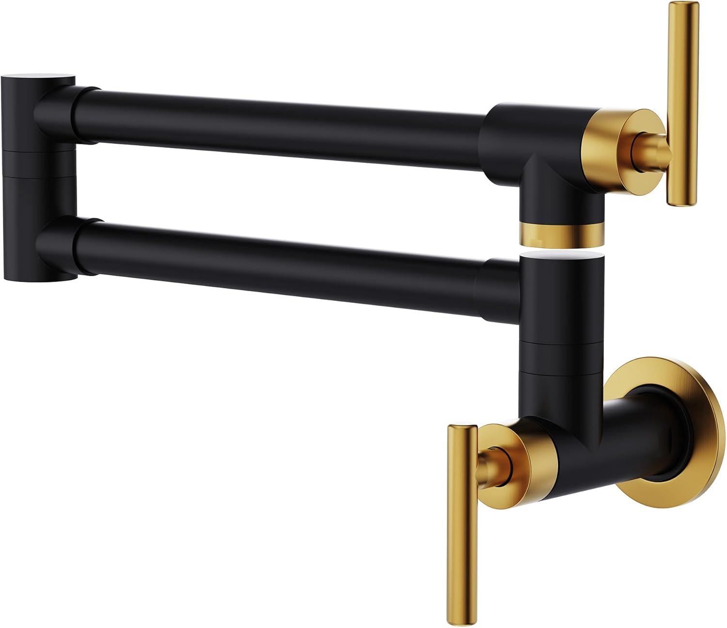 Black and Gold Brass Folding Kitchen Faucet with Ceramic Valve