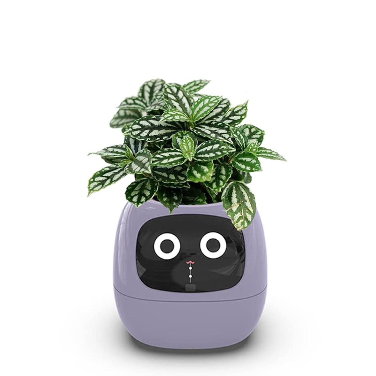 SENIURIS Ai Smart Planter, Intelligent Multiple Pets Like Expressions Flowerpots with Sensors, Smart AI Chips Make Rasising Plants Easy and Fun for Living Room. (Purple)