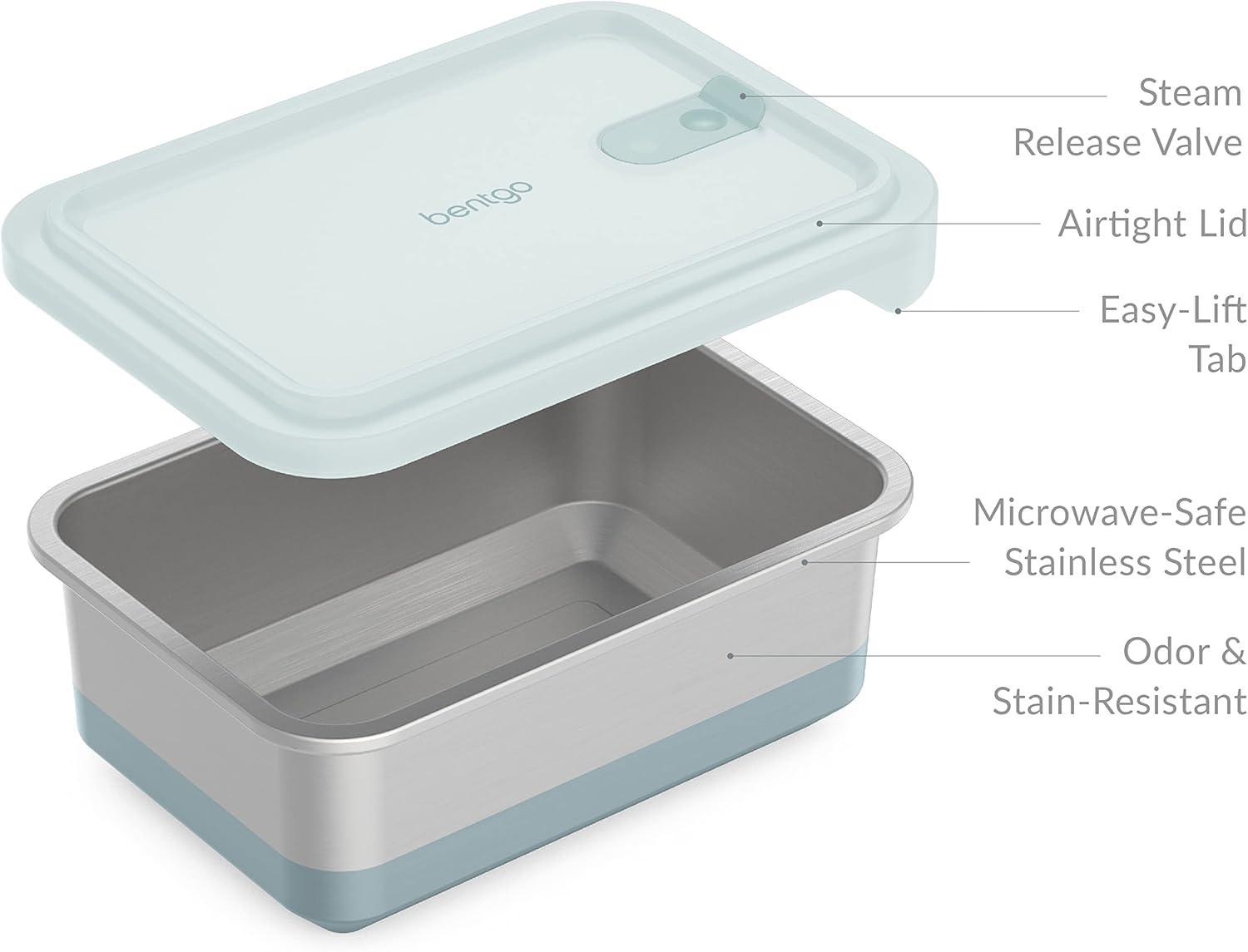 Bentgo Microsteel Heat and Eat Container Aqua: Leakproof Lunch & Snack Storage, BPA-Free, Dishwasher Safe, 8.5 Volume