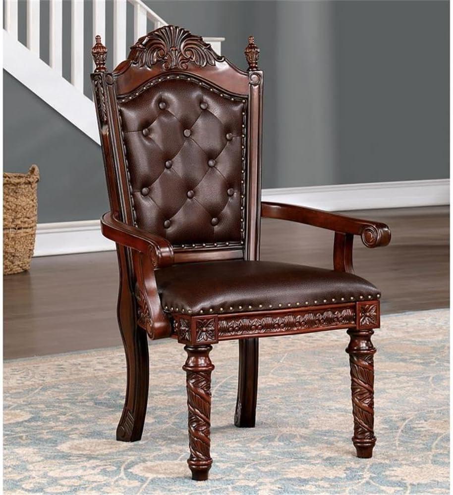 Furniture of America Dian Solid Wood Tufted Arm Chair in Cherry (Set of 2)